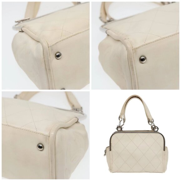 CHANEL Matelasse Hand Bag Leather White Silver CC - Picture 10 of 15